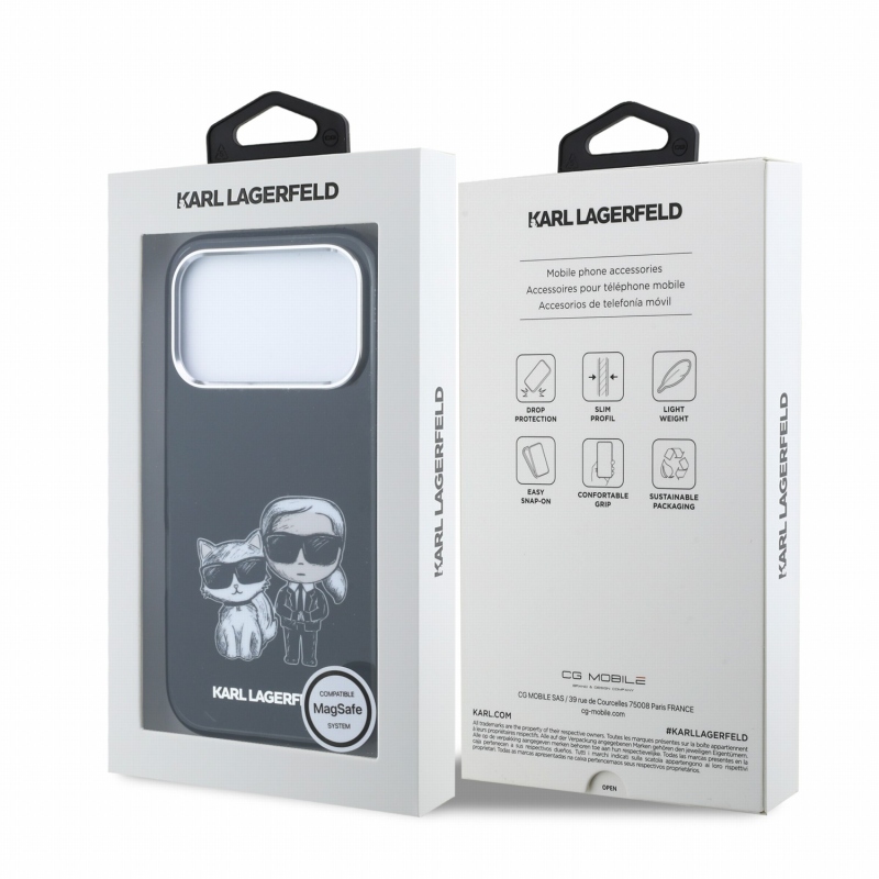 Karl Lagerfeld PU Semi Wrap Smooth Sketch Bodies Magsafe zadný kryt pre iPhone 18 Pro, čierny