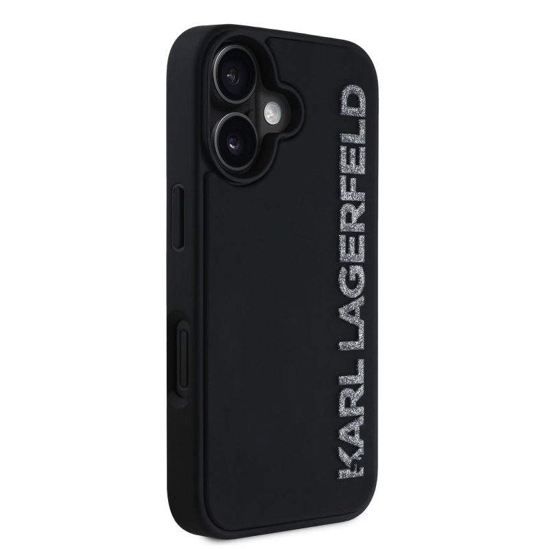 Karl Lagerfeld 3D Rubber Glitter Logo Zadný Kryt pre iPhone 16 Black