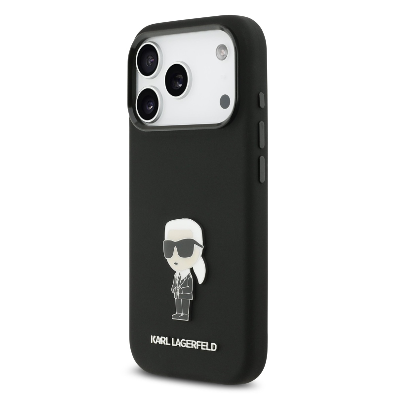 Karl Lagerfeld Liquid Silicone Metal Ikonik Zadný kryt pre iPhone 17 Pro Black