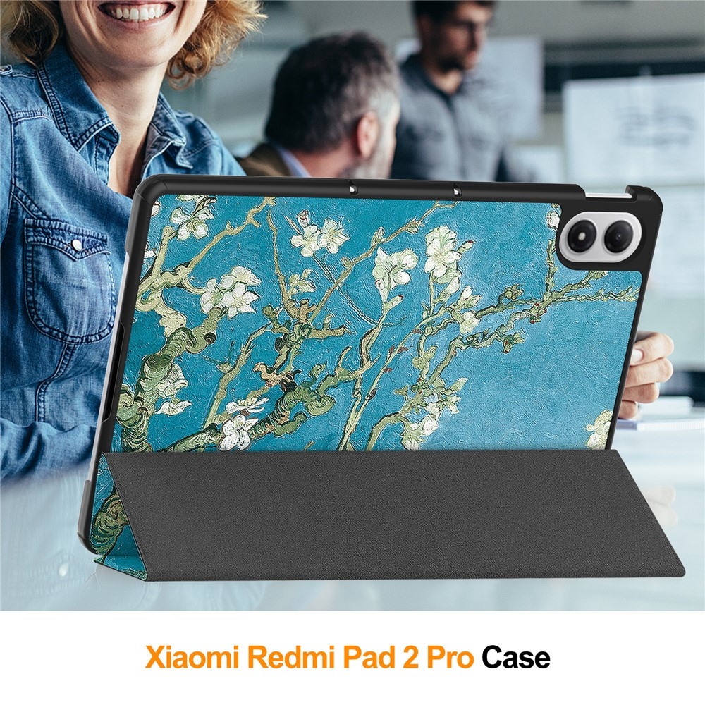 Print chytré zatváracie púzdro na Xiaomi Redmi Pad 2 Pro - biele kvety