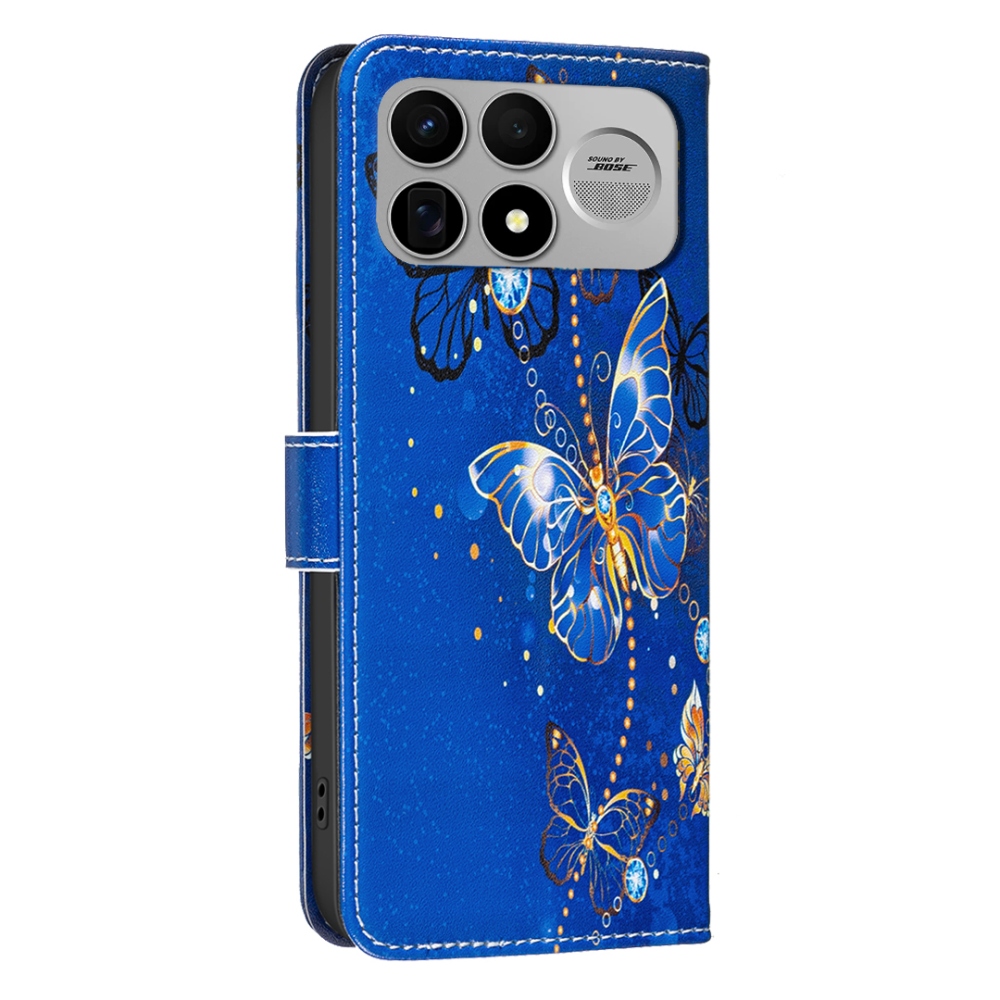 Print knižkové púzdro na mobil Xiaomi Poco F9 Ultra/F8 Ultra 5G - modrozlatí motýle