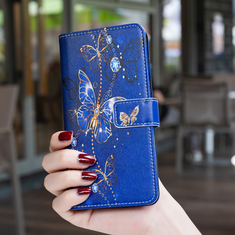 Print knižkové púzdro na mobil Xiaomi Redmi 17 4G/5G - modrozlatí motýle