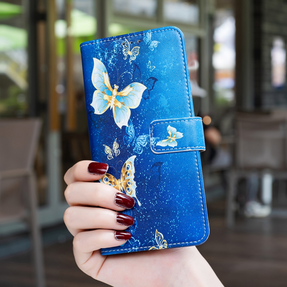 Print knižkové puzdro na mobil Xiaomi Redmi 17 4G/5G - svetlomodrí motýle