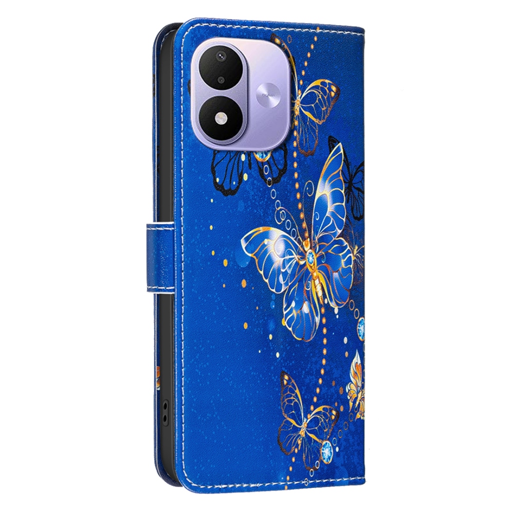 Print knižkové púzdro na mobil Xiaomi Redmi Note 17 Pro 5G - modro-rozlatí motýle