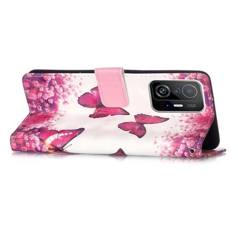 Print peněženkové puzdro na mobil Xiaomi 11T / 11T Pro - růžoví motýle