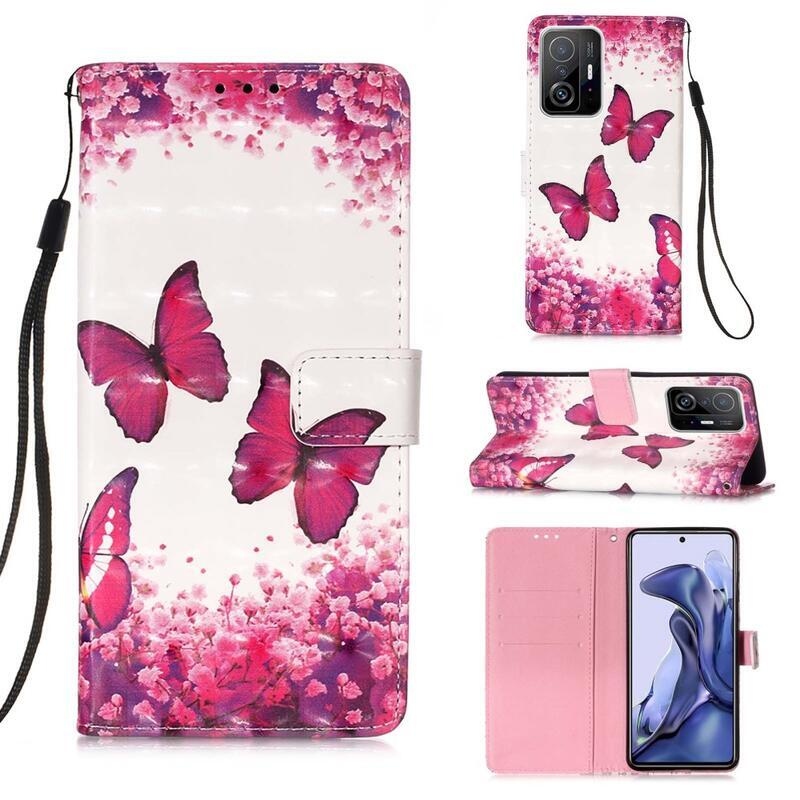 Print peněženkové puzdro na mobil Xiaomi 11T / 11T Pro - růžoví motýle
