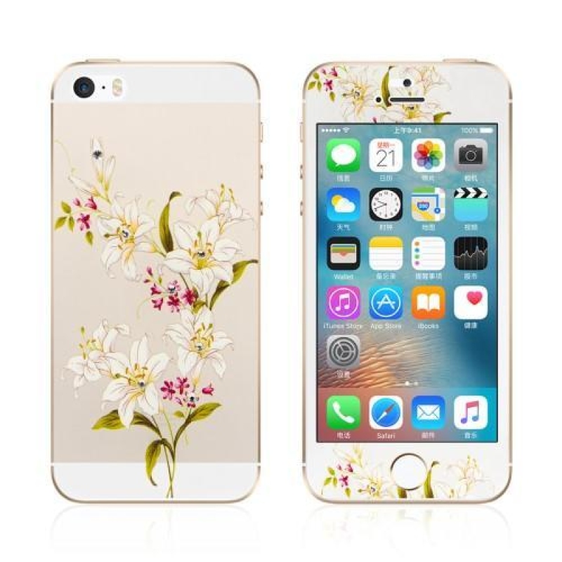 Print predné a zadné ochranné tvrdené sklo na iPhone 5 a 5S - ľalie