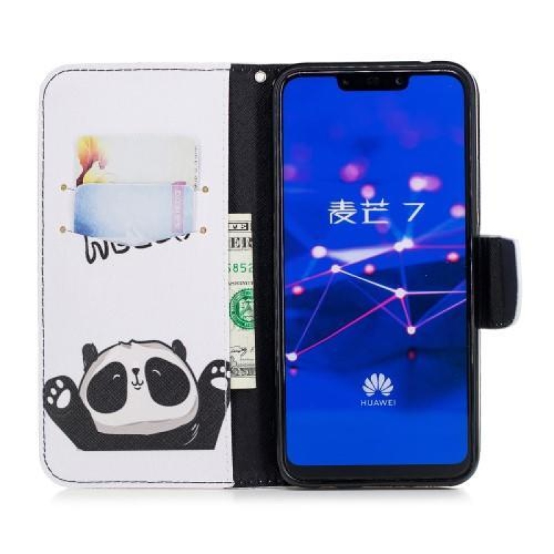 Print PU kožené peňaženkové puzdro na mobil Huawei Mate 20 Lite - hello panda