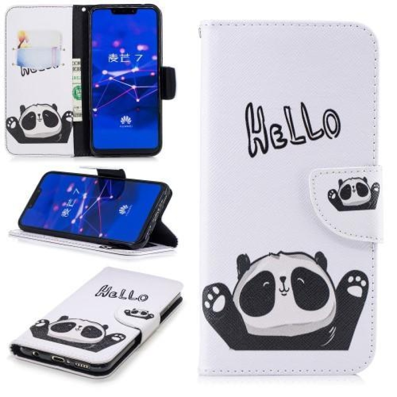 Print PU kožené peňaženkové puzdro na mobil Huawei Mate 20 Lite - hello panda