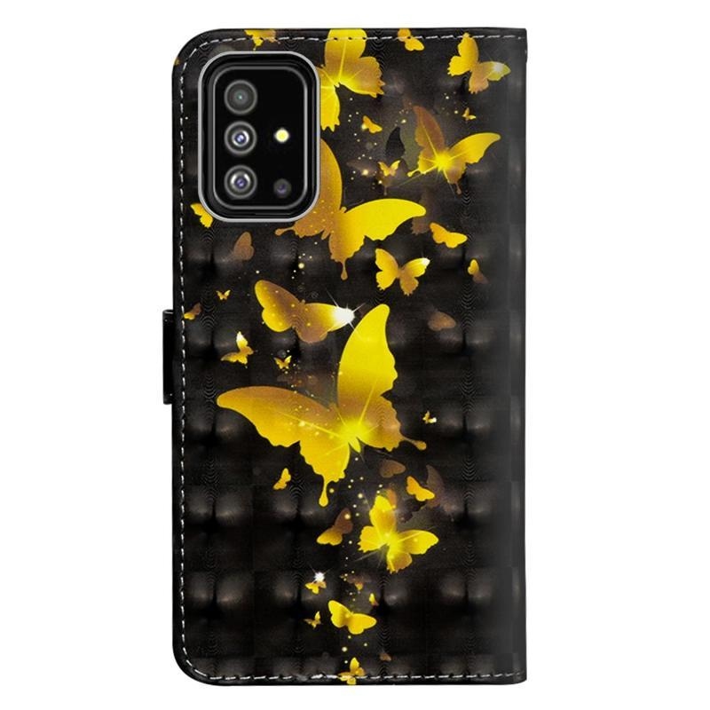 Print PU kožené peněženkové púzdro pre mobil Samsung Galaxy A51 - zlatí motýle