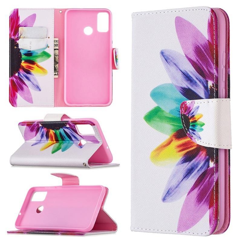 Printy PU kožené peněženkové puzdro na mobil Honor 9X Lite - farebný kvet