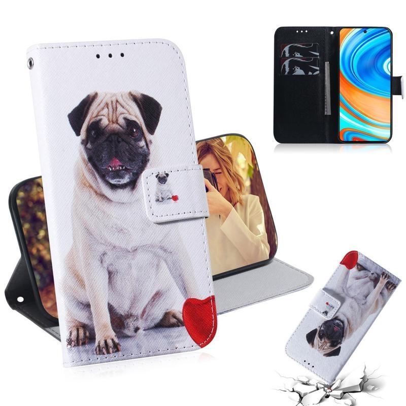 Printy PU kožené peněženkové puzdro na mobil Xiaomi Redmi Note 9 Pro/Note 9S - psík a srdce