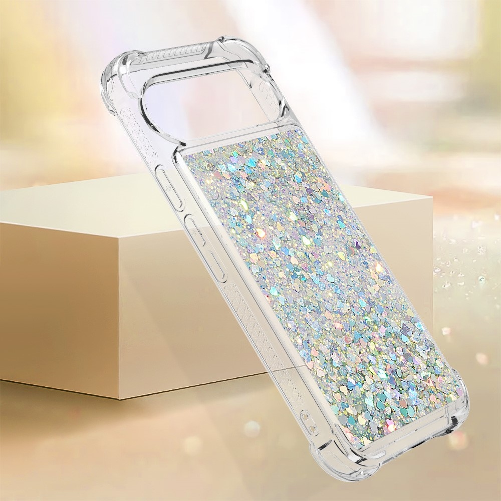 Glitter presýpací gélový obal na Google Pixel 10 Pro/Pixel 10 - strieborný/srdiečka