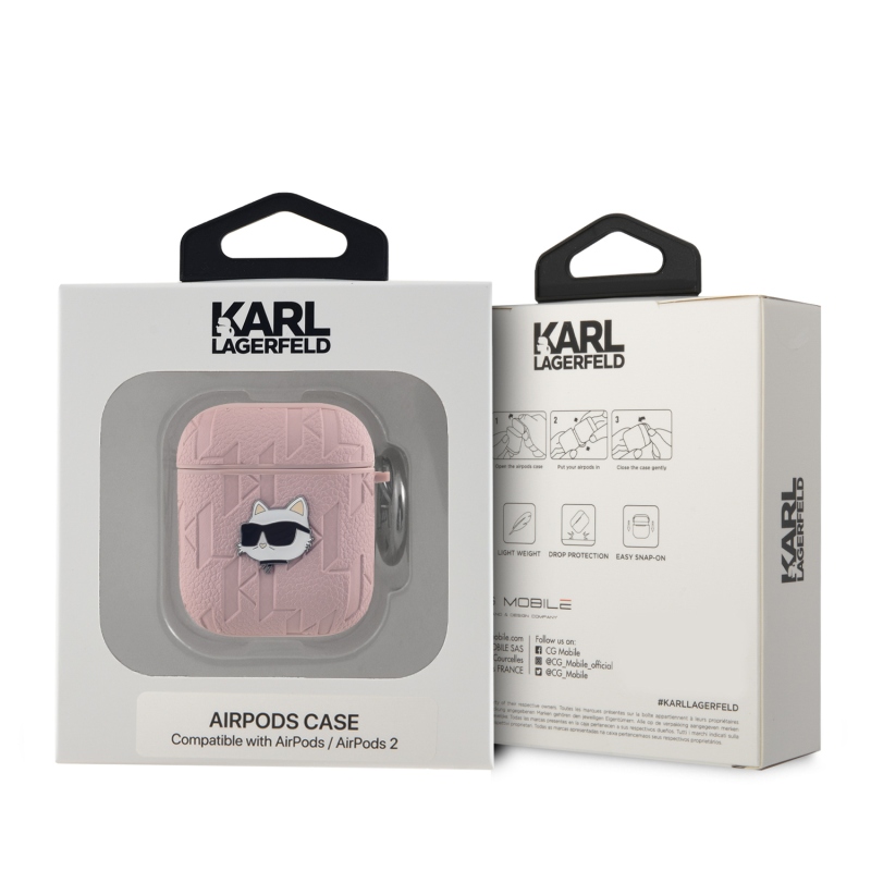 Karl Lagerfeld PU Embossed Choupette Head Puzdro pre AirPods 1/2 Pink