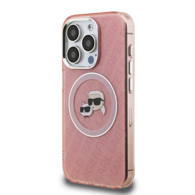 Karl Lagerfeld IML K&CH Heads Repeated Logo MagSafe Zadný Kryt pre iPhone 15 Pro Pink
