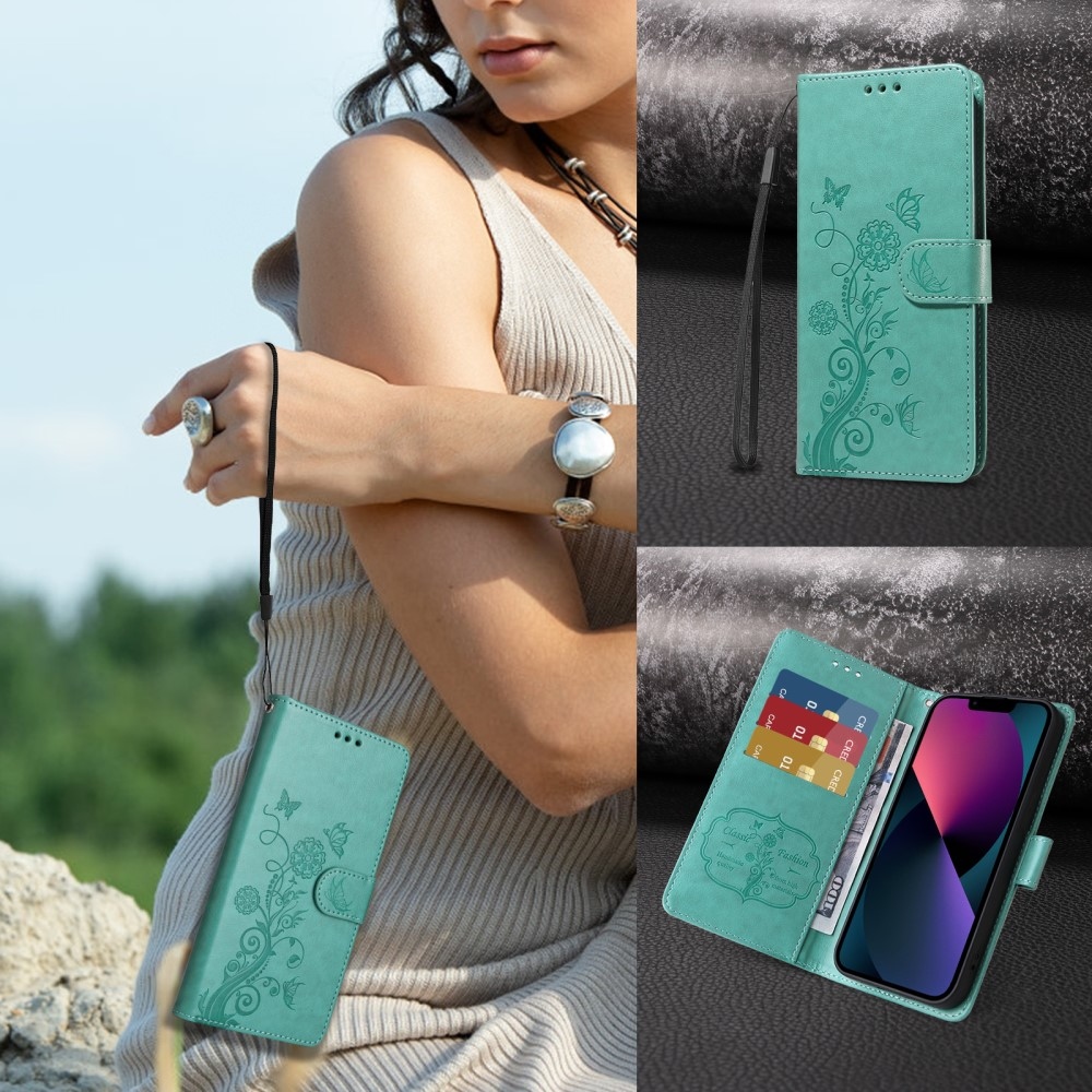 Flowery knižkové púzdro na Xiaomi Redmi A5 - modrozelené