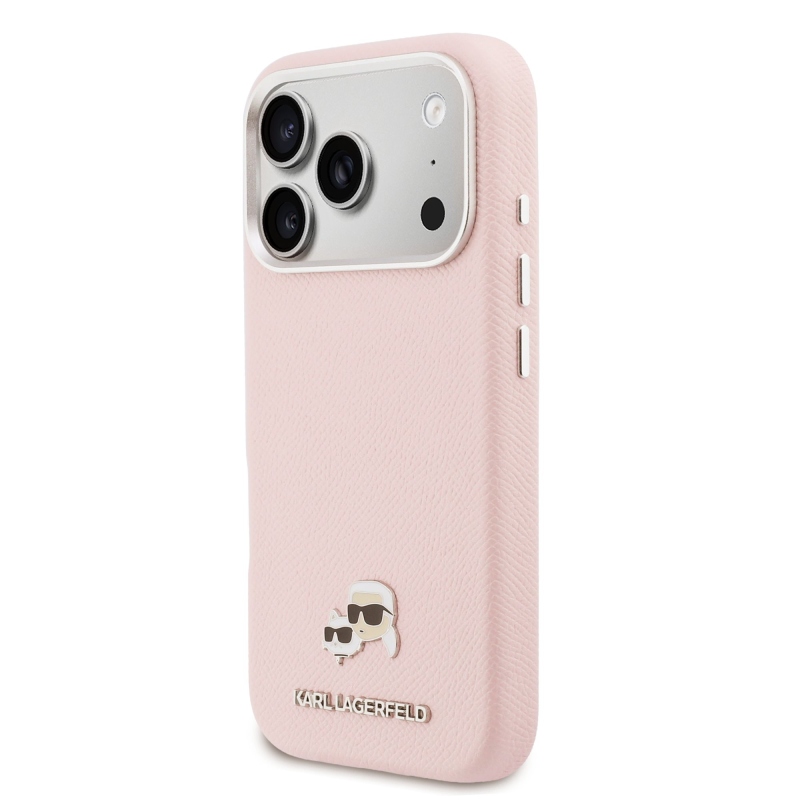 Karl Lagerfeld PU Karl and Choupette Heads Pins MagSafe zadný kryt pre iPhone 17 Pro Pink