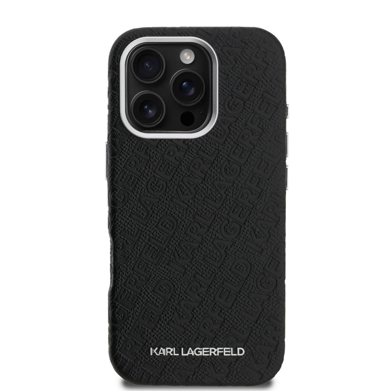 Karl Lagerfeld Grained PU Repeated Logo MagSafe Zadný Kryt pre iPhone 16 Pro Black