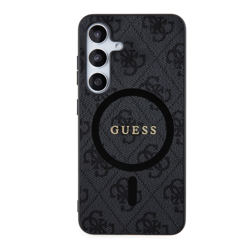 Guess PU Leather 4G Colored Ring MagSafe Zadný Kryt pre Samsung Galaxy S24 Black