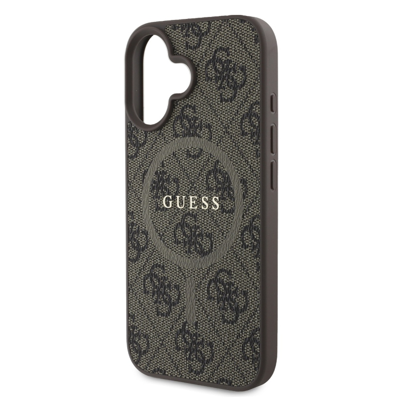 Guess PU Leather 4G Colored Ring MagSafe Zadný Kryt pre iPhone 16 Plus Brown