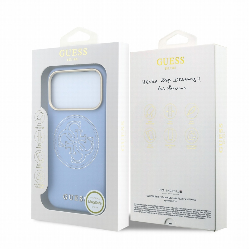 Guess PU Semi Wrap Perforated 4G Logo MagSafe zadný kryt pre iPhone 18 Pro Max, modrý
