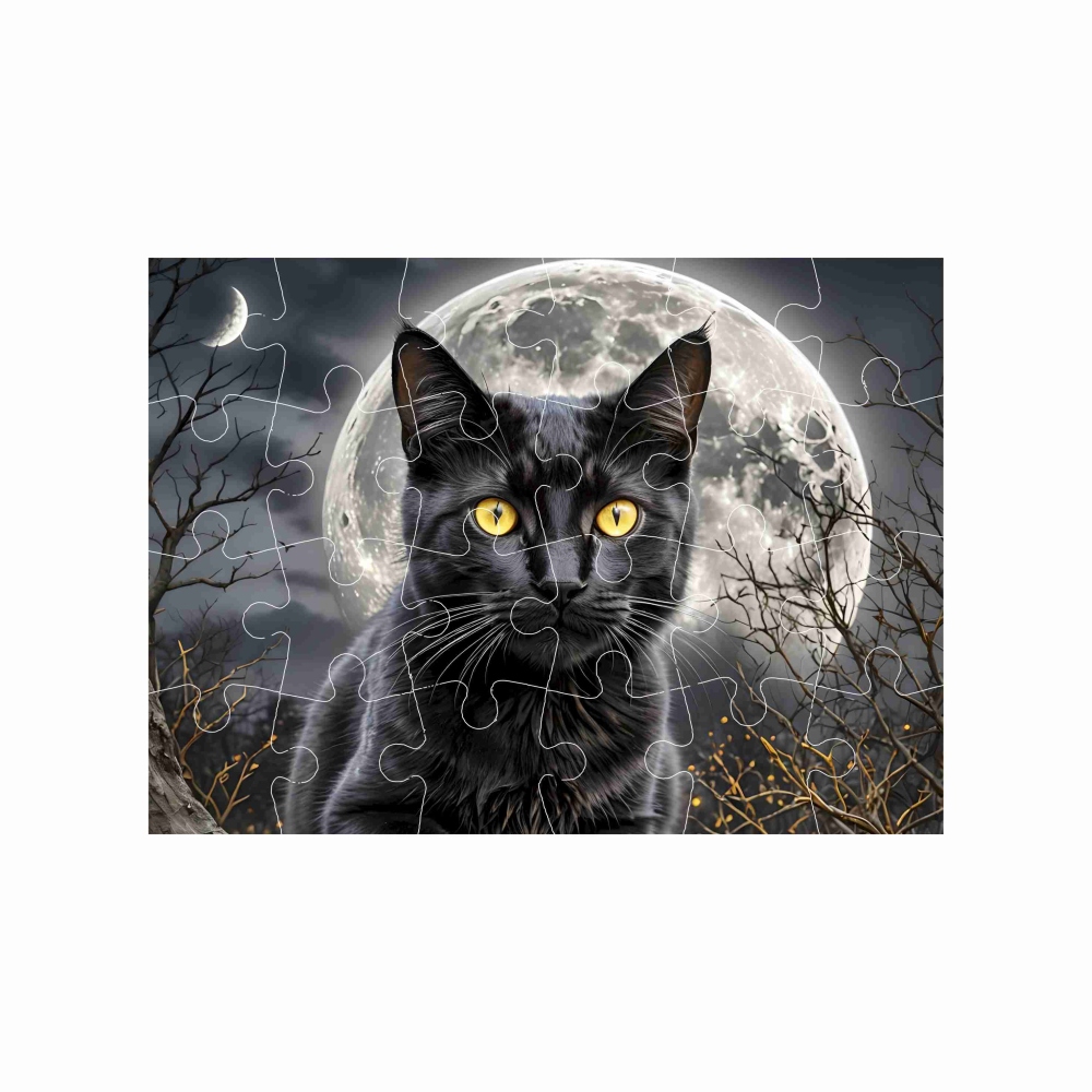 Puzzle 18x13cm (24 dielikov) s obrázkom - čierna mačka