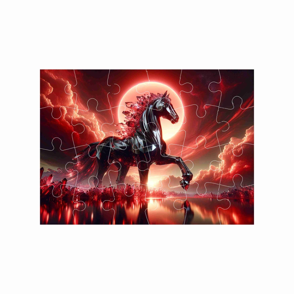 Puzzle 18x13cm (24 dielikov) s obrázkom - kôň v červenej krajine