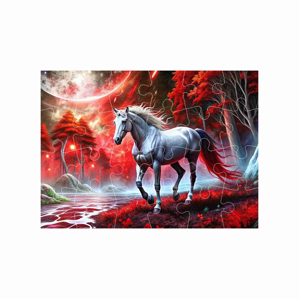 Puzzle 18x13cm (24 dielikov) s obrázkom - kôň vo fantasy lese