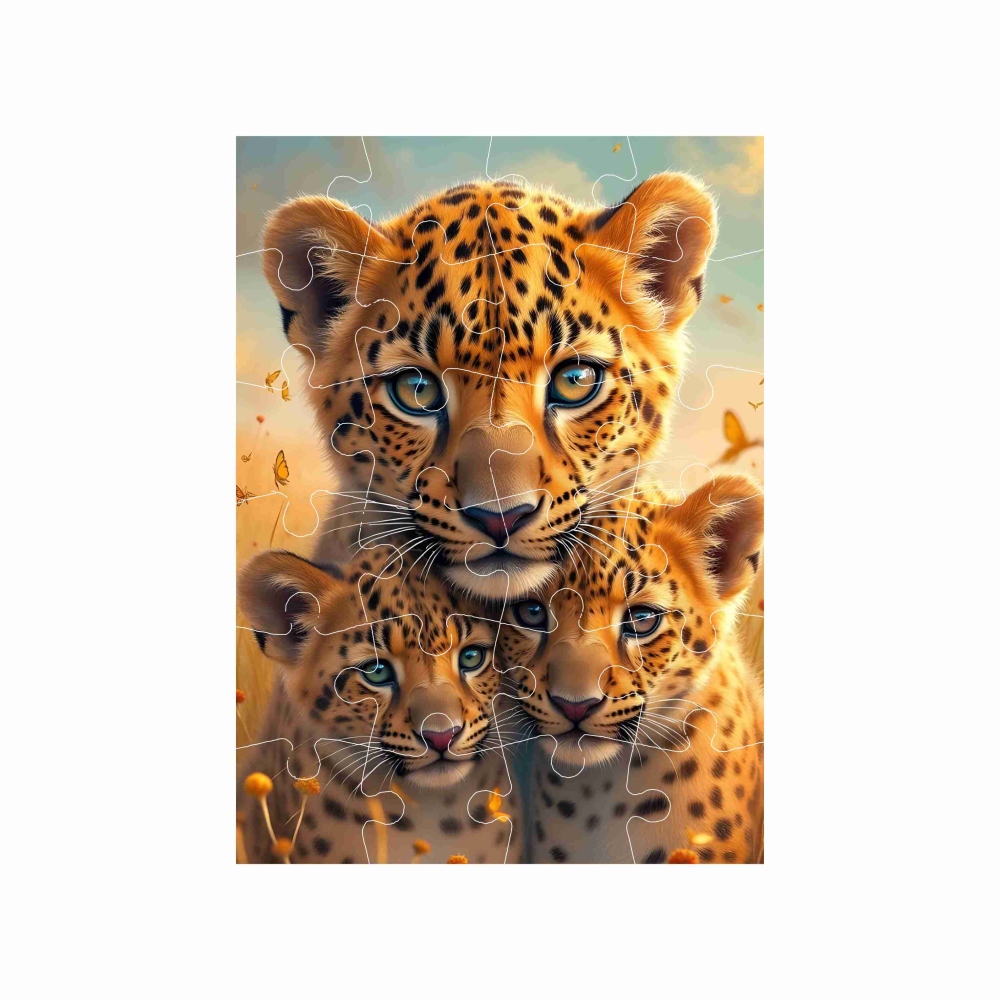 Puzzle 18x13cm (24 dielikov) s obrázkom - leopardice s mláďatami