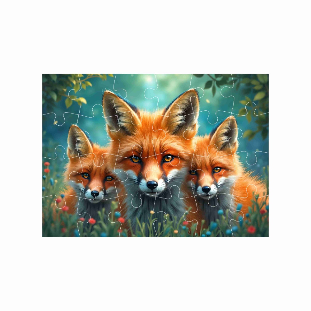 Puzzle 18x13cm (24 dielikov) s obrázkom - líška s mláďatami