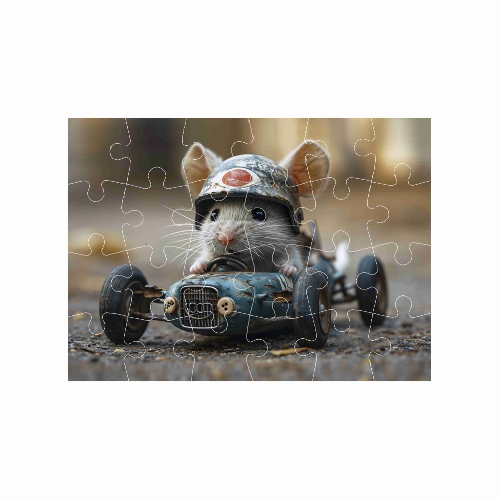 Puzzle 18x13cm (24 dielikov) s obrázkom - myška v aute