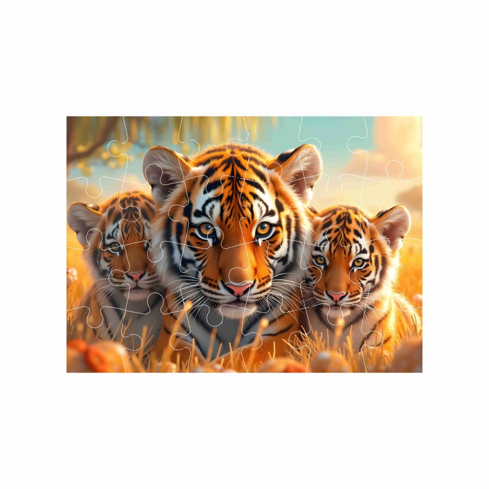 Puzzle 18x13cm (24 dielikov) s obrázkom - tigrice s mláďatami
