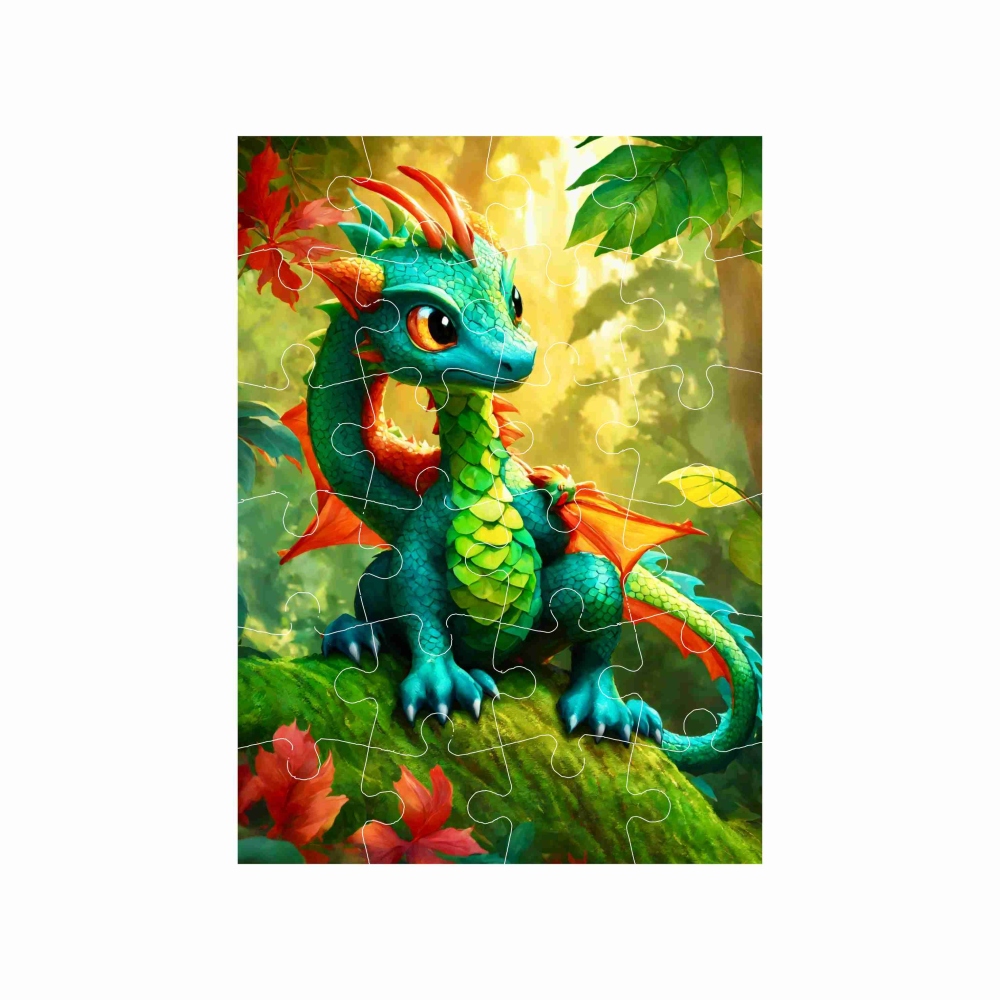 Puzzle 18x13cm (24 dielikov) s obrázkom - zelený dráčik