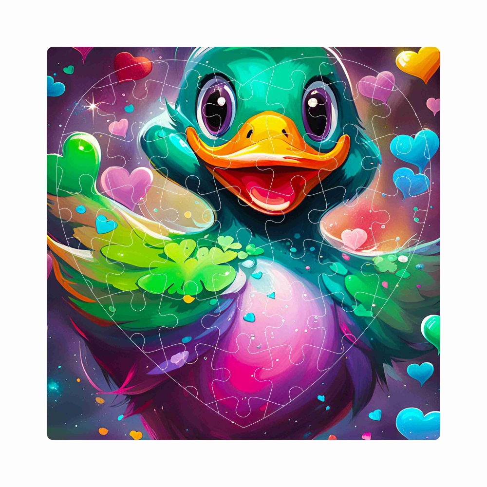 Puzzle 19x18cm v tvare srdca (76 dielikov) s obrázkom - farebná kačička