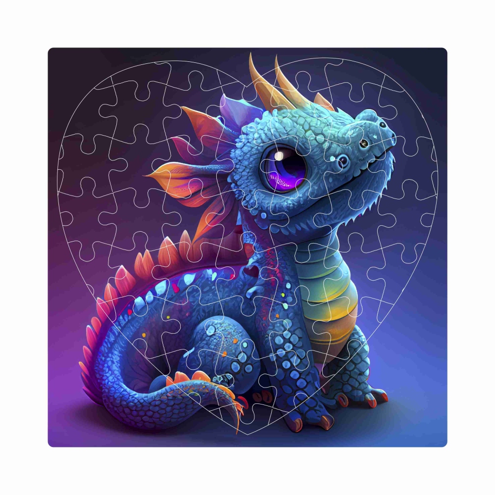 Puzzle 19x18cm v tvare srdca (76 dielikov) s obrázkom - farebný dráčik