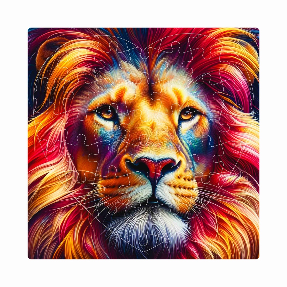 Puzzle 19x18cm v tvare srdca (76 dielikov) s obrázkom - farebný lev