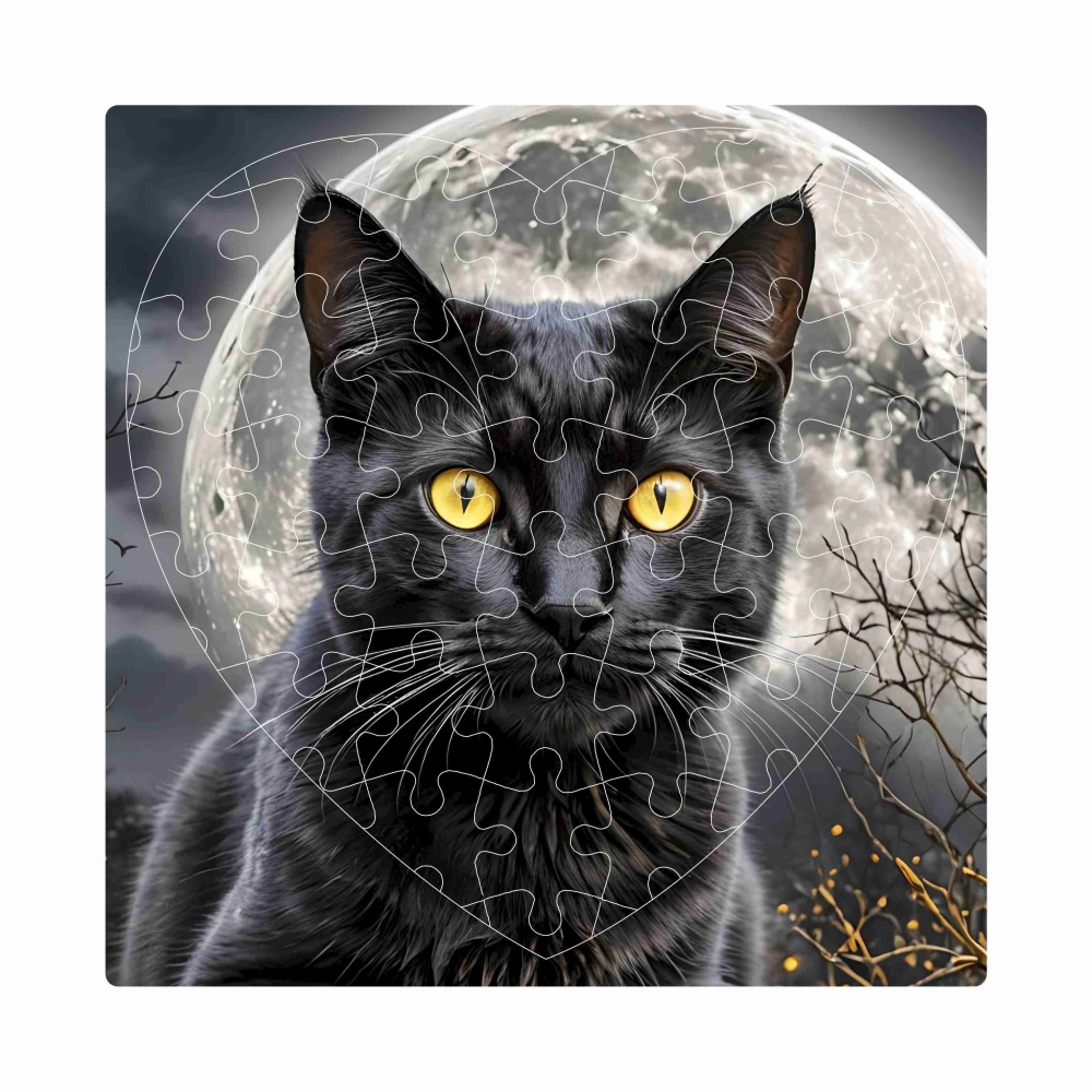 Puzzle 19x18cm v tvare srdca (76 dielikov) s obrázkom - čierna mačka