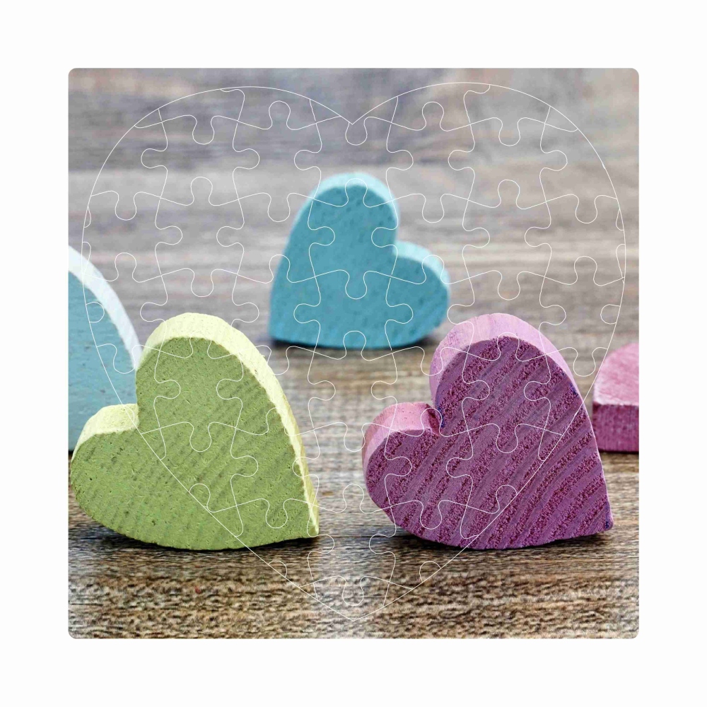 Puzzle 19x18cm v tvare srdca (76 dielikov) s obrázkom - drevené srdiečka
