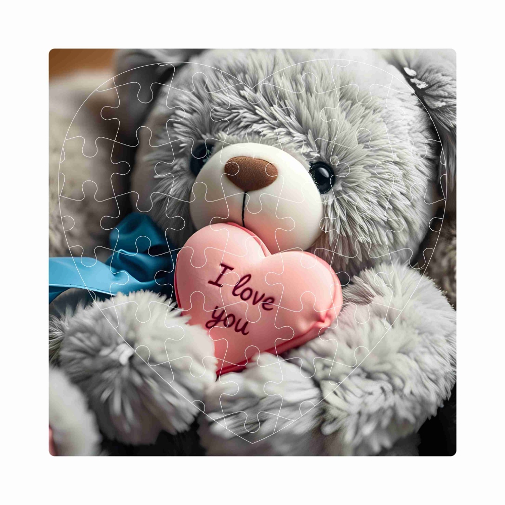 Puzzle 19x18cm v tvare srdca (76 dielikov) s obrázkom - medvedík so srdiečkom 1