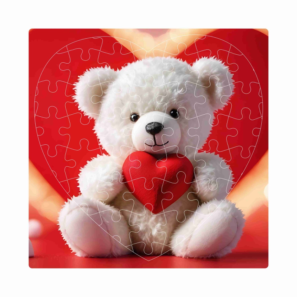 Puzzle 19x18cm v tvare srdca (76 dielikov) s obrázkom - medvedík so srdiečkom