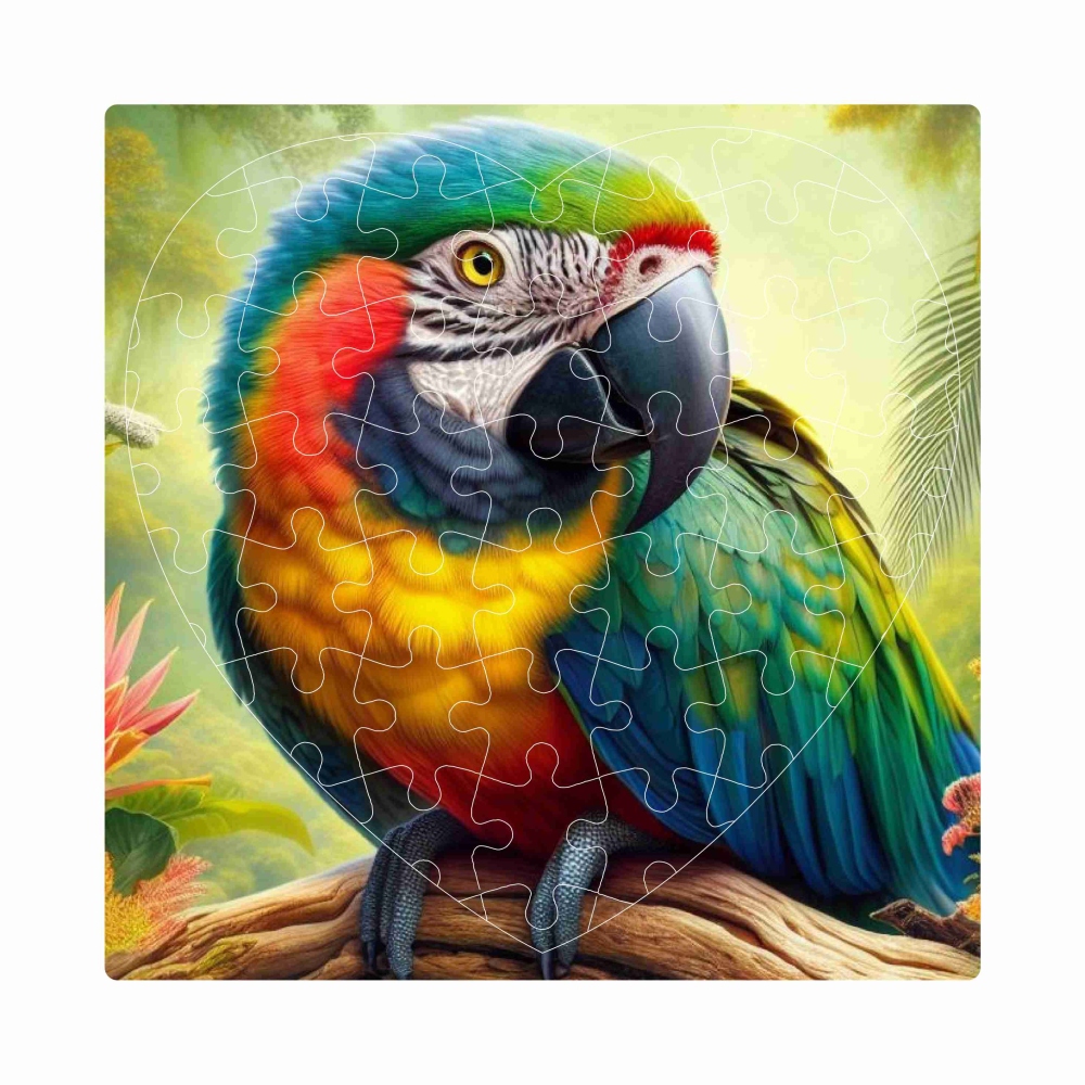 Puzzle 19x18cm v tvare srdca (76 dielikov) s obrázkom - papagáj