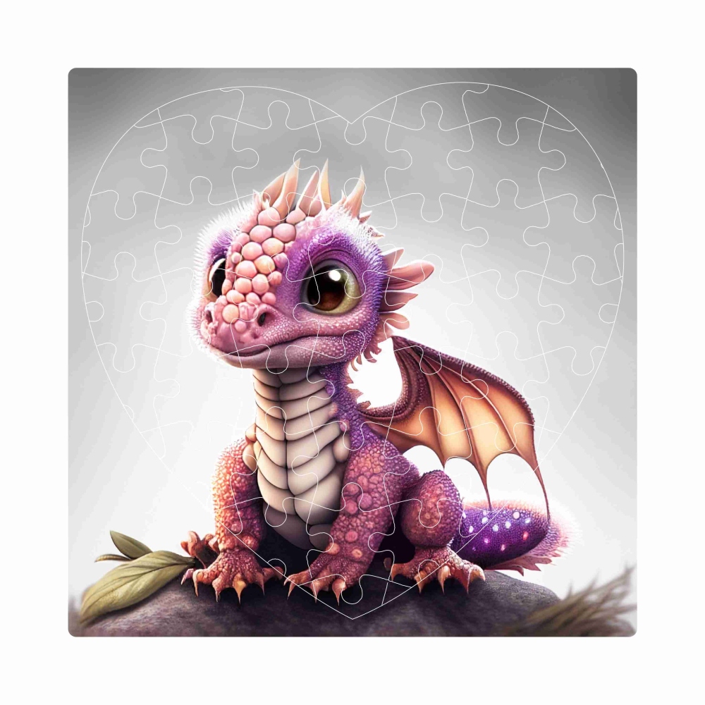 Puzzle 19x18cm v tvare srdca (76 dielikov) s obrázkom - ružový dráčik