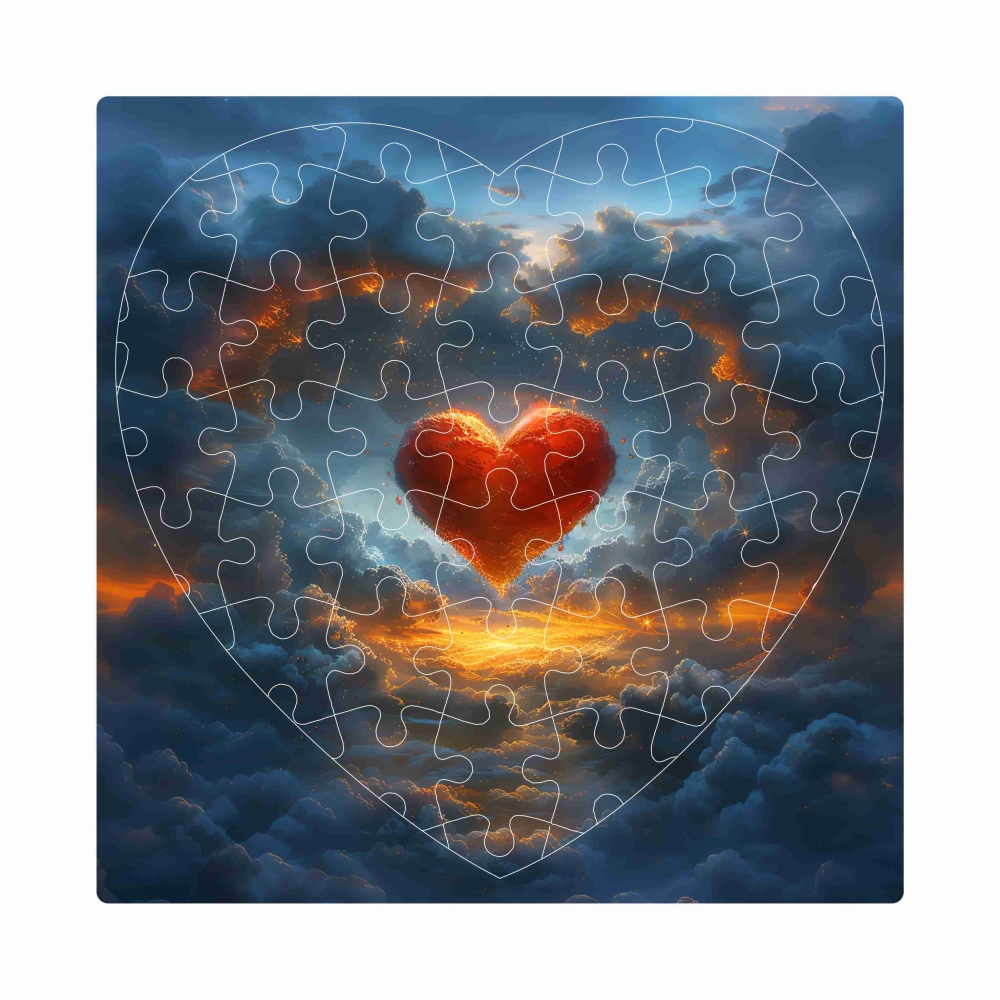 Puzzle 19x18cm v tvare srdca (76 dielikov) s obrázkom - srdce a mraky