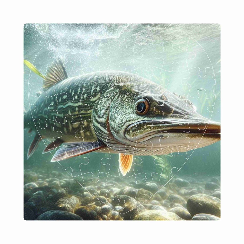 Puzzle 19x18cm v tvare srdca (76 dielikov) s obrázkom - šťuka