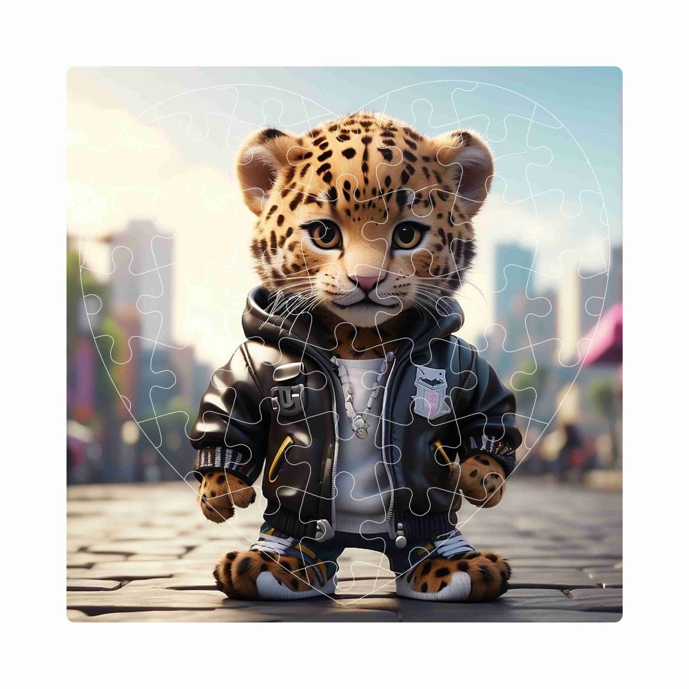 Puzzle 19x18cm v tvare srdca (76 dielikov) s obrázkom - tigrík v bunde
