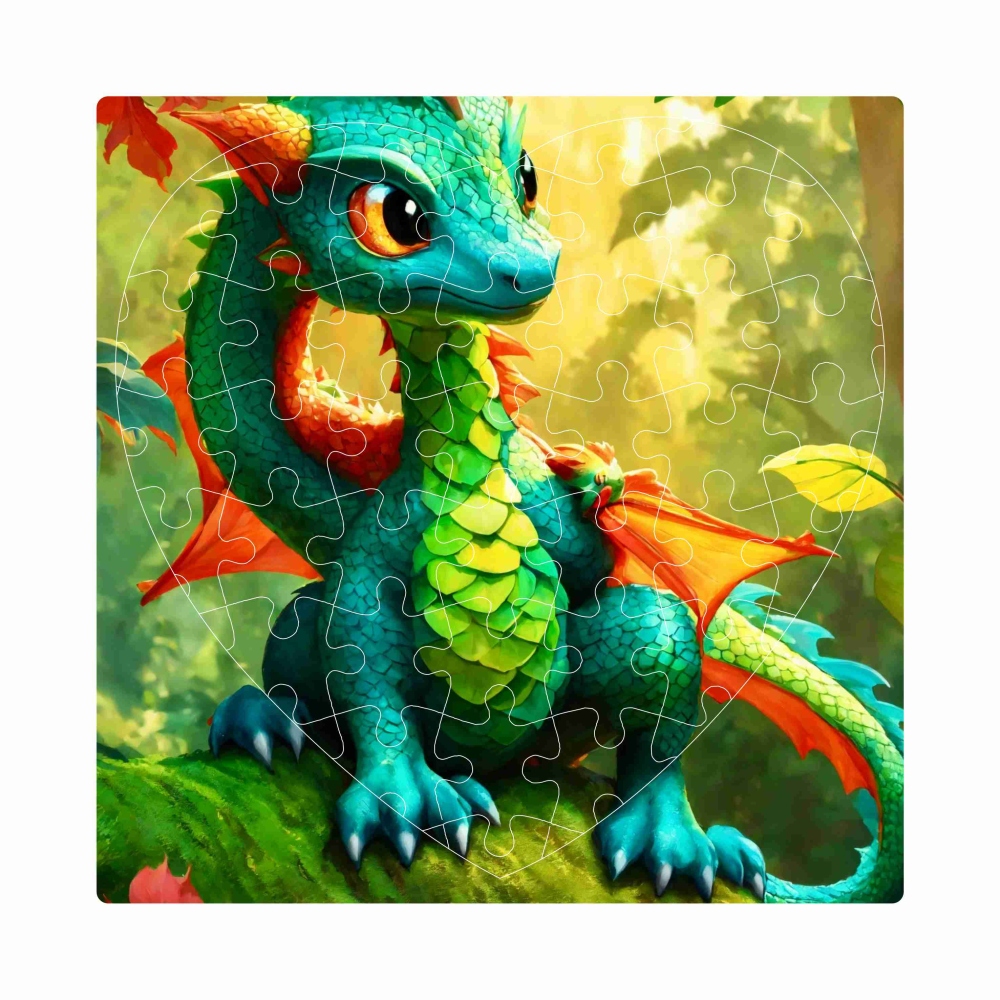 Puzzle 19x18cm v tvare srdca (76 dielikov) s obrázkom - zelený dráčik