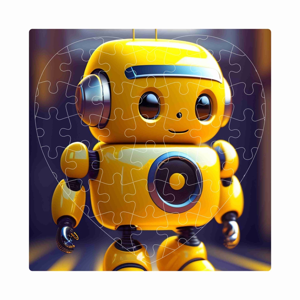 Puzzle 19x18cm v tvare srdca (76 dielikov) s obrázkom - žltý robot