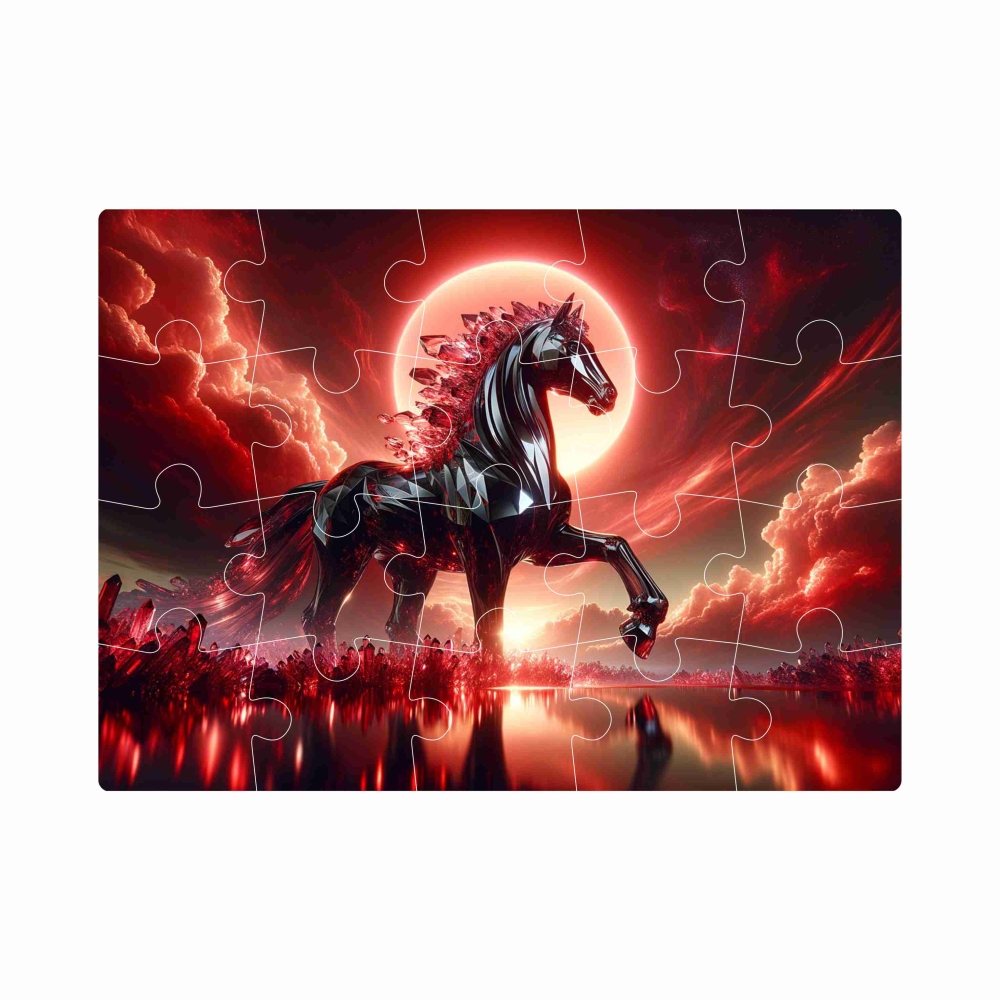 Puzzle 20x15cm (20 dielikov) s obrázkom - kôň v červenej krajine