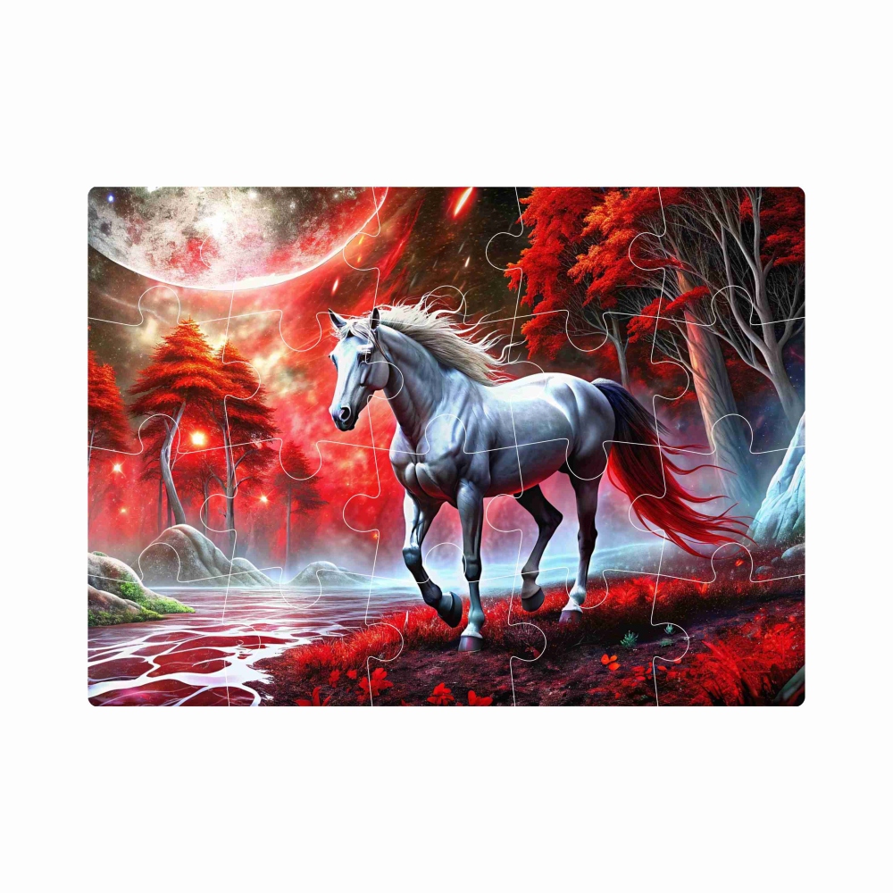 Puzzle 20x15cm (20 dielikov) s obrázkom - kôň vo fantasy lese