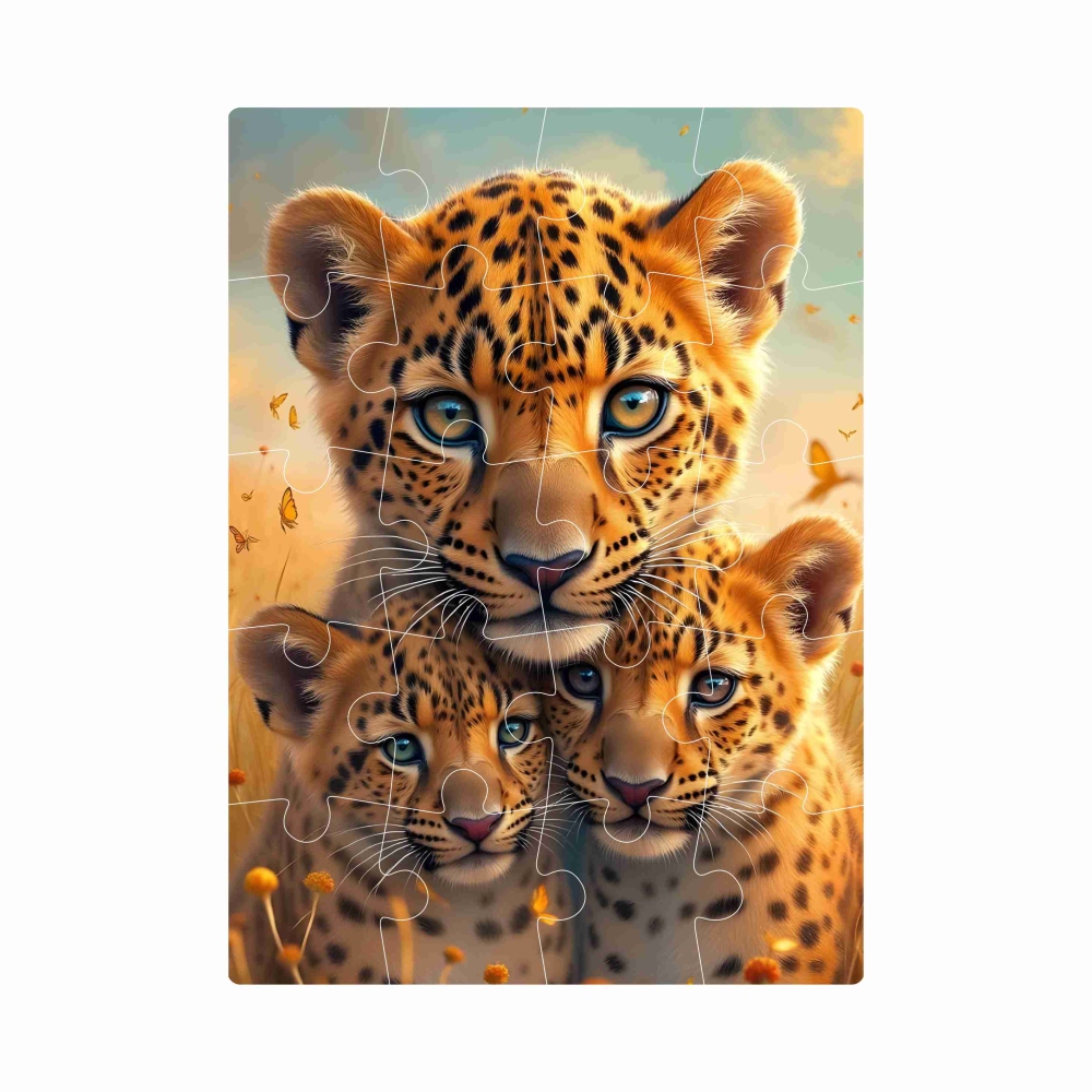 Puzzle 20x15cm (20 dielikov) s obrázkom - leopardice s mláďatami